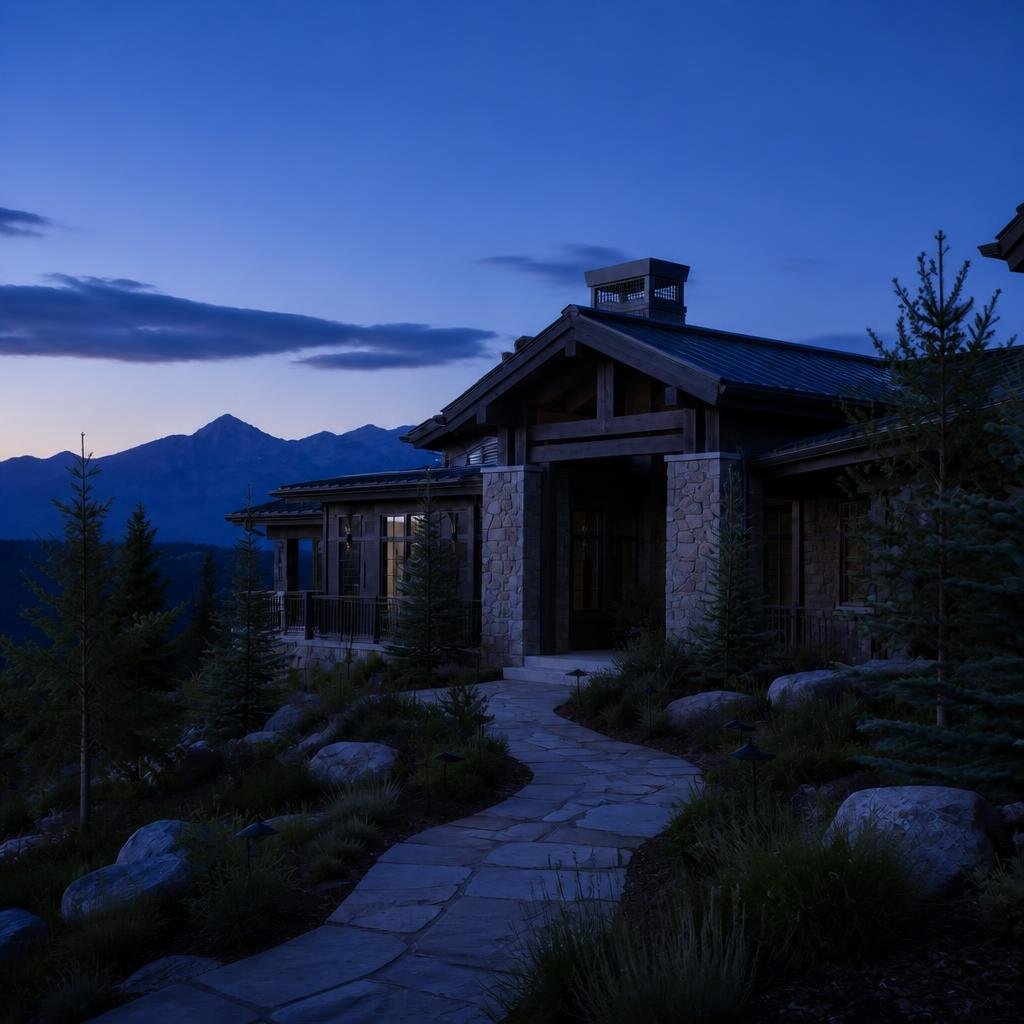 Home before outdoor lighting installation in Pagosa Springs, Colorado