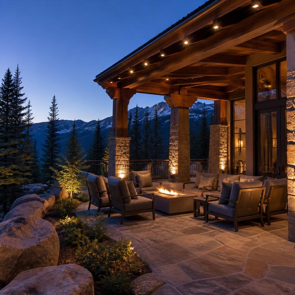 Outdoor living space lighting in Pagosa Springs, Colorado